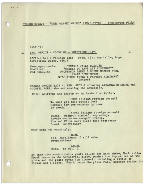 Moe Howard's Personally Owned Script for The Three Stooges Film ''Hot Stuff'', the ''Fake Shemp'' Film -- With Moe's Handwritten Notes on Back Cover